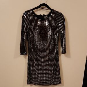 Elegant Black and Silver Sequin Long Sleeve Dress